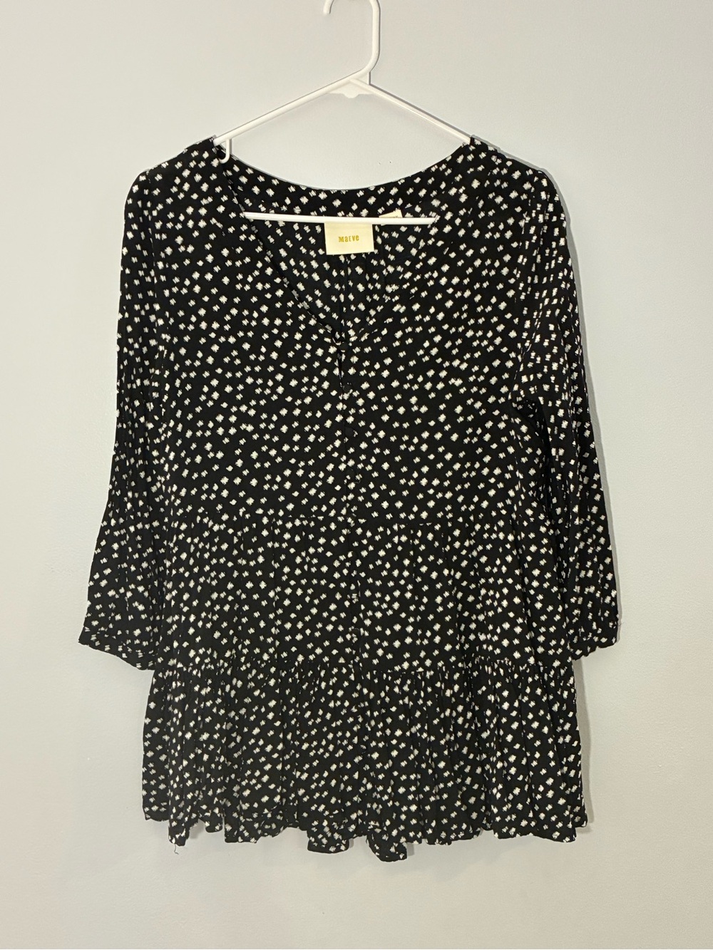 Maeve Black and White Micro Dot Peplum Tunic